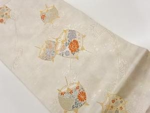 糸巻き・花葉に荒波模様織出し名古屋帯